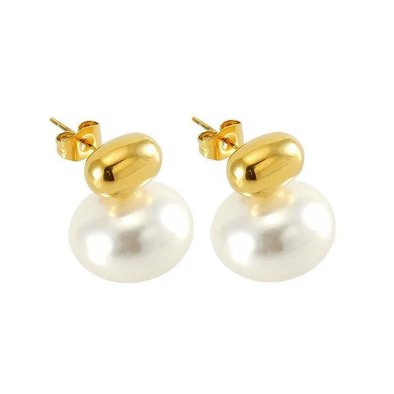 18K Gold Plated Pearl Stud Earrings – Modern Elegance with Stainless Steel Base