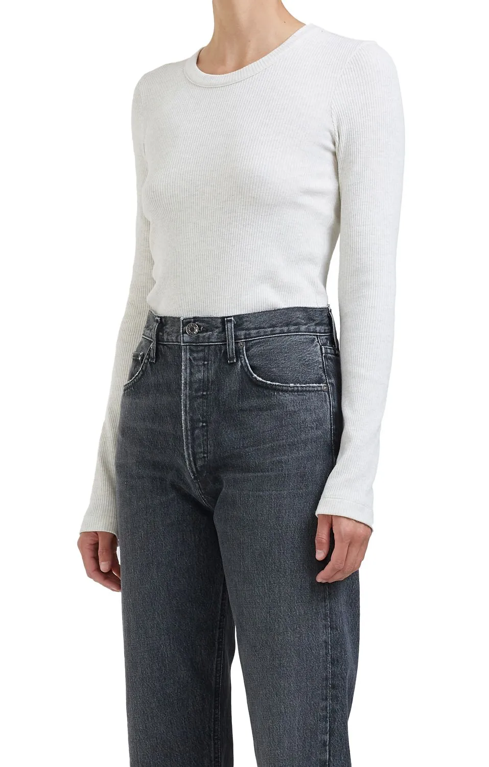 AGoldE - Maya Scoop Neck Rib in Brushed Oatmeal Heather