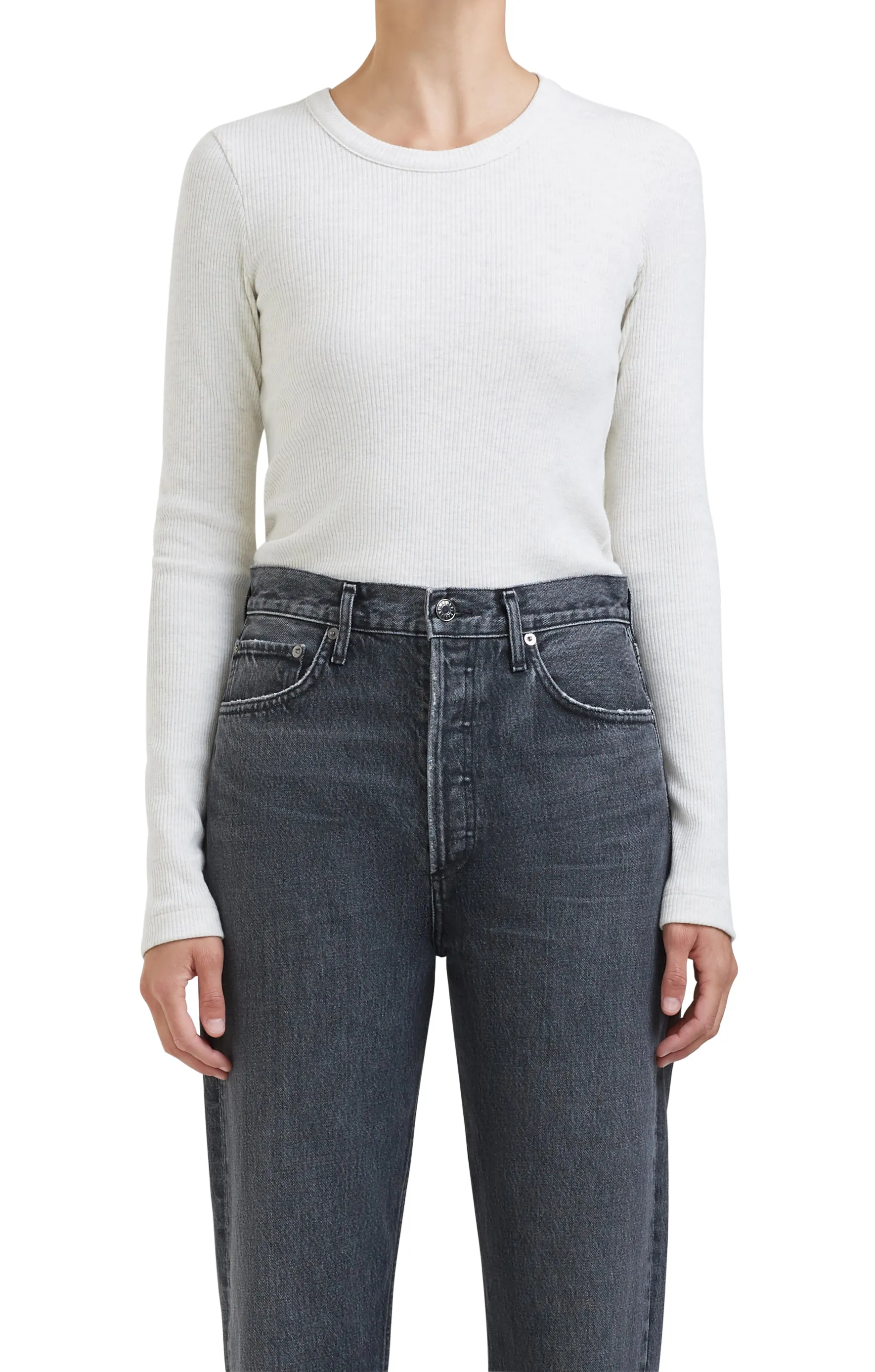 AGoldE - Maya Scoop Neck Rib in Brushed Oatmeal Heather