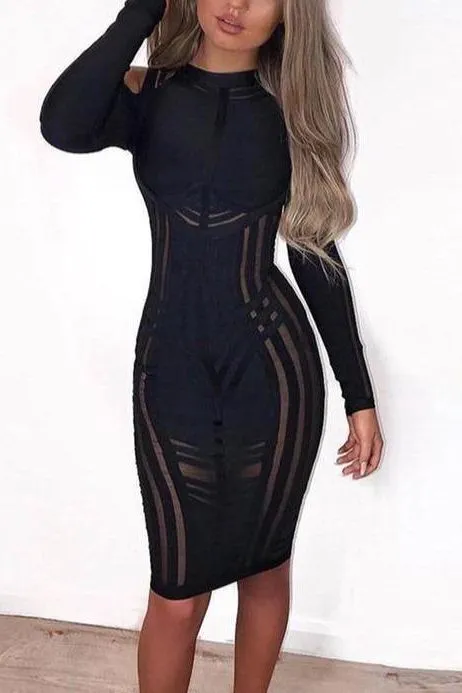 Amelia Long Sleeve Bandage Dress - Classic Black