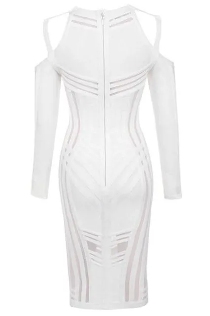 Amelia Long Sleeve Bandage Dress - Pearl White