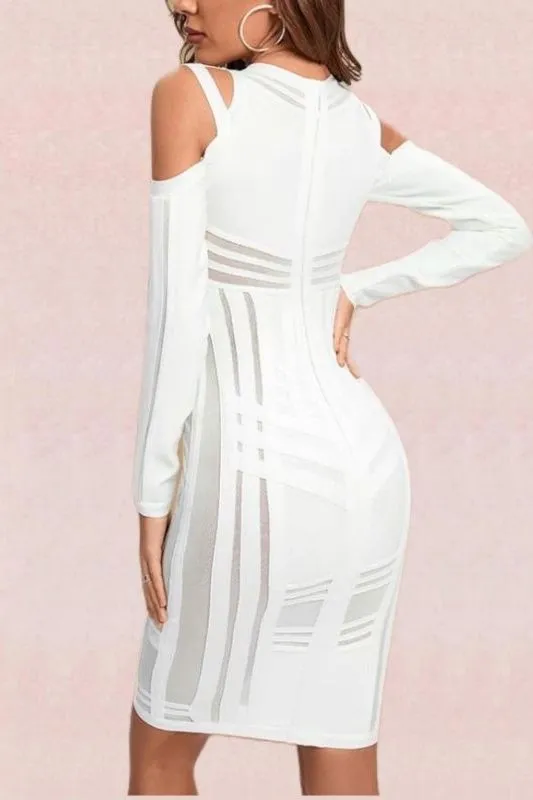 Amelia Long Sleeve Bandage Dress - Pearl White