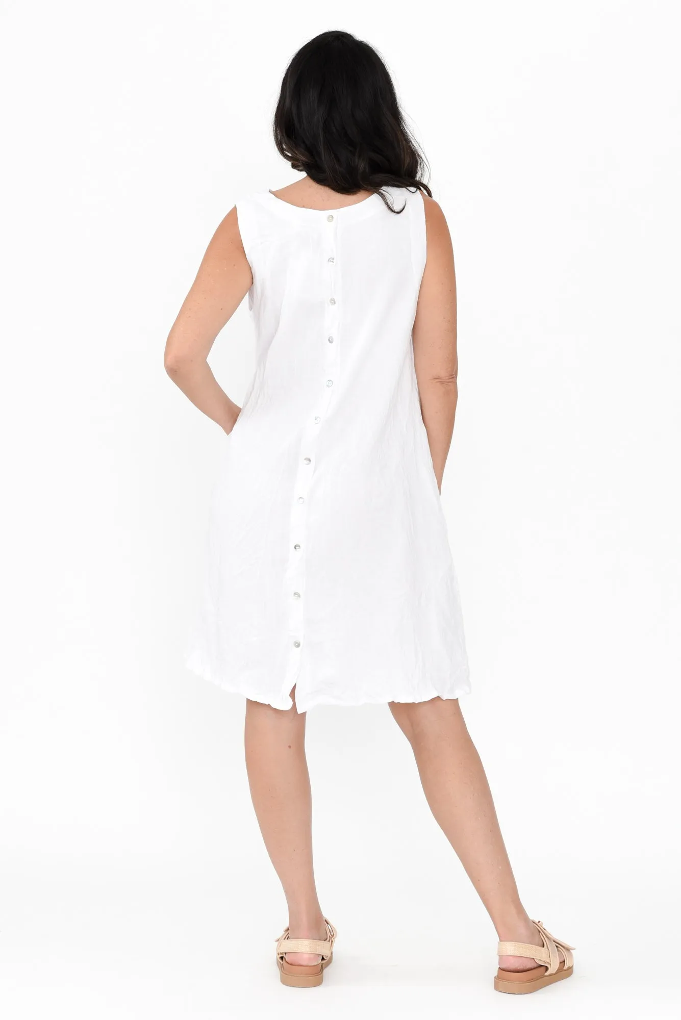 Aria White Cotton Pocket Dress