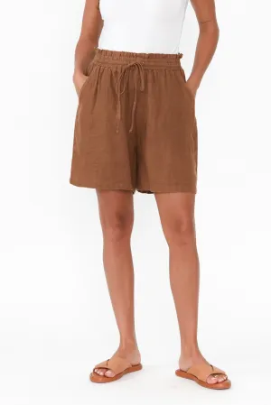 Astoria Mocha Linen Drawstring Shorts