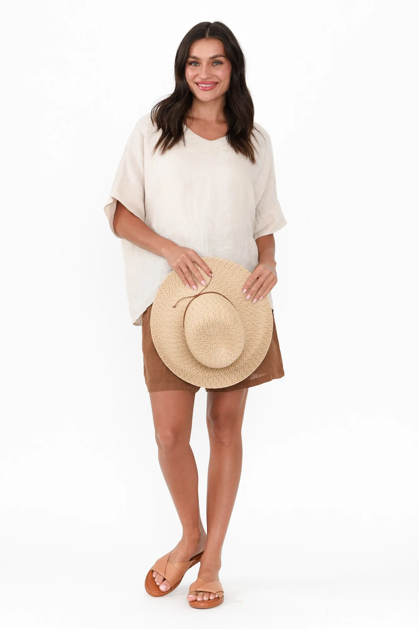 Astoria Mocha Linen Drawstring Shorts