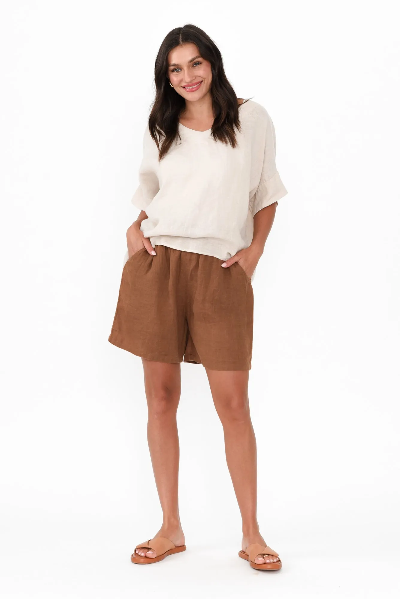 Astoria Mocha Linen Drawstring Shorts