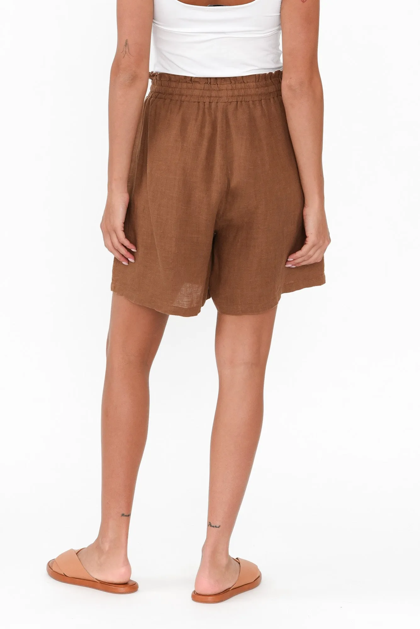 Astoria Mocha Linen Drawstring Shorts