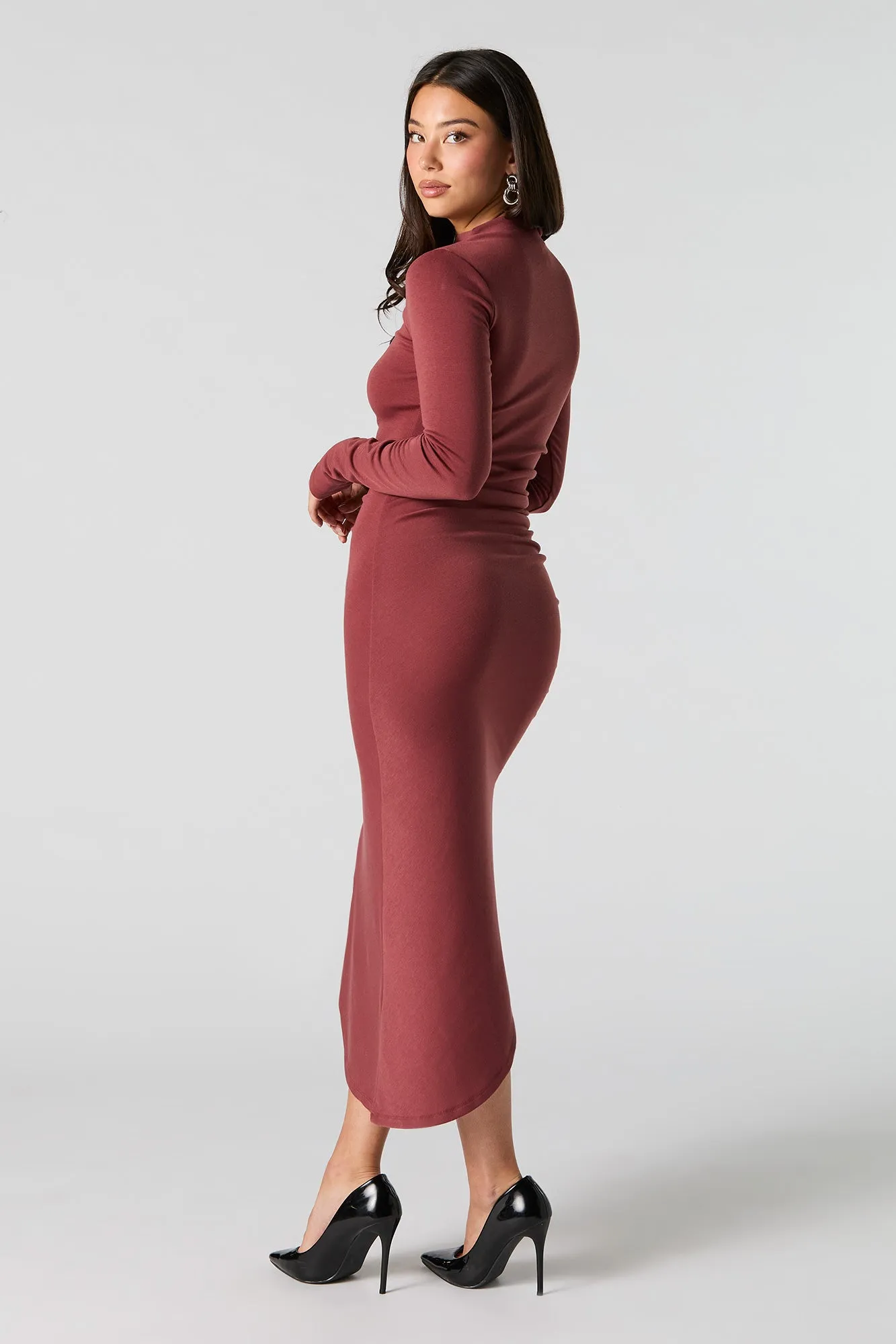 Asymmetrical Bodycon Long Sleeve Midi Dress