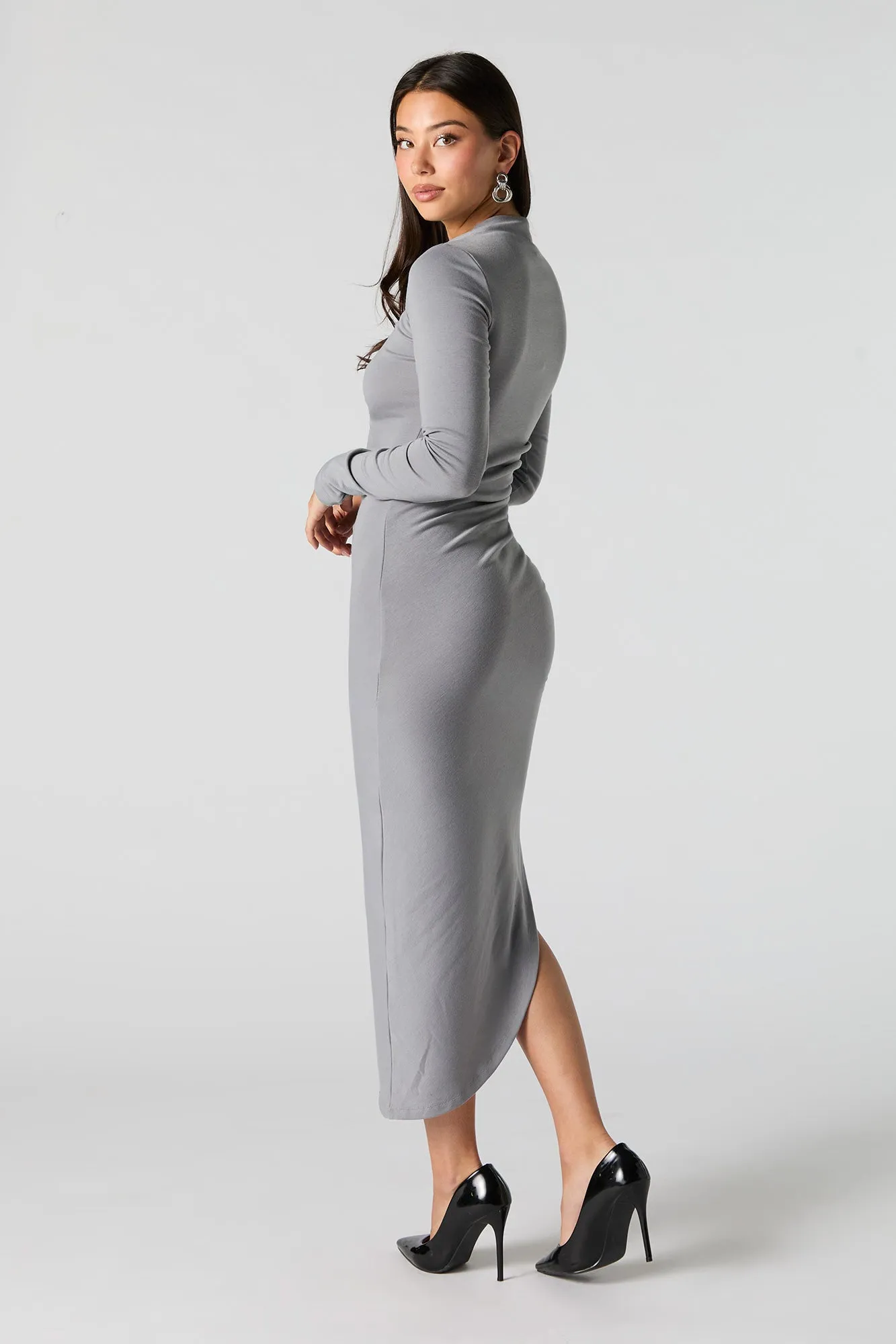 Asymmetrical Bodycon Long Sleeve Midi Dress