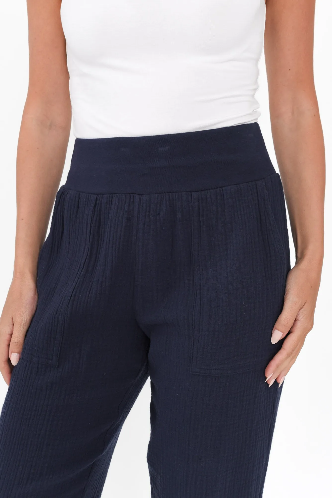 Athos Navy Cotton Cheesecloth 7/8 Pants