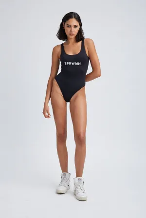 Black Front Logo One Piece Swimsuit