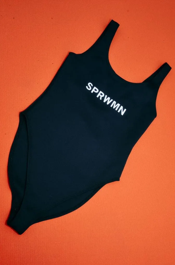 Black Front Logo One Piece Swimsuit