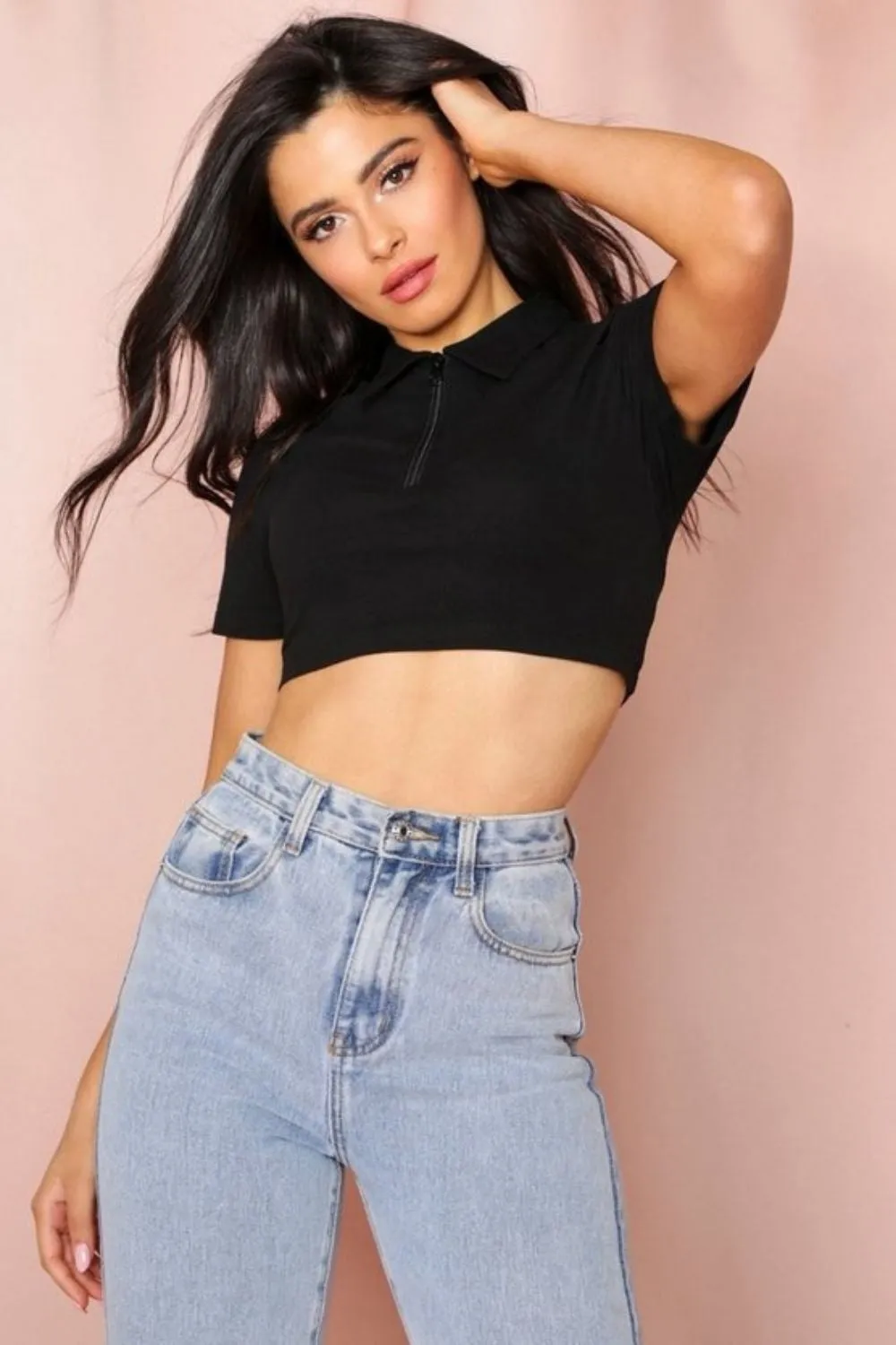 Black Jersey Bodycon Fit Crop Top