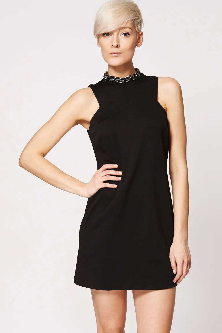 Black Rhinestones Detail Neck Bodycon Dress Ex-Branded