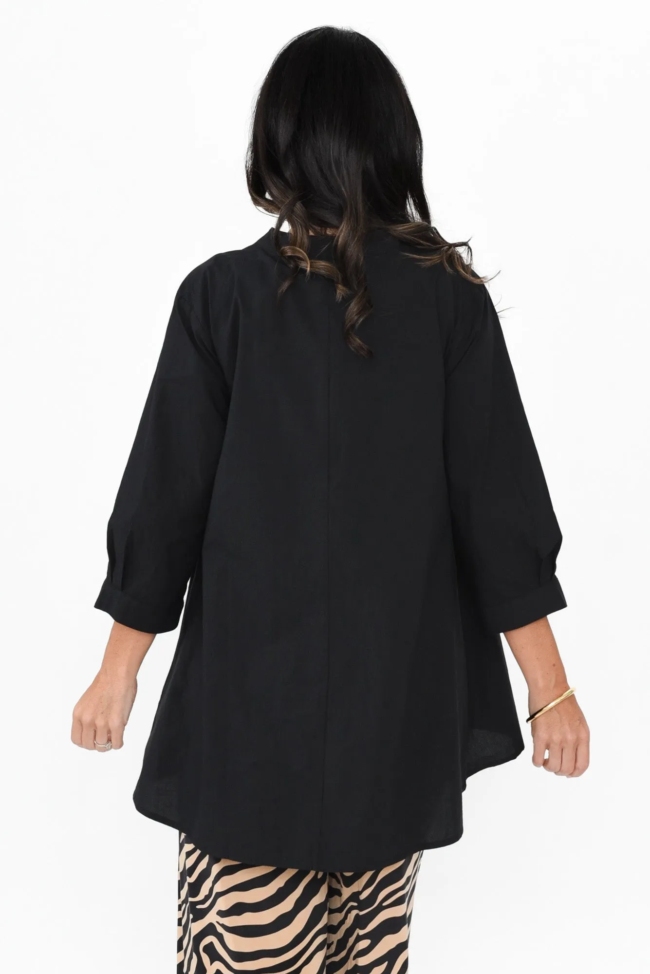 Brianna Black Cotton Poplin Top