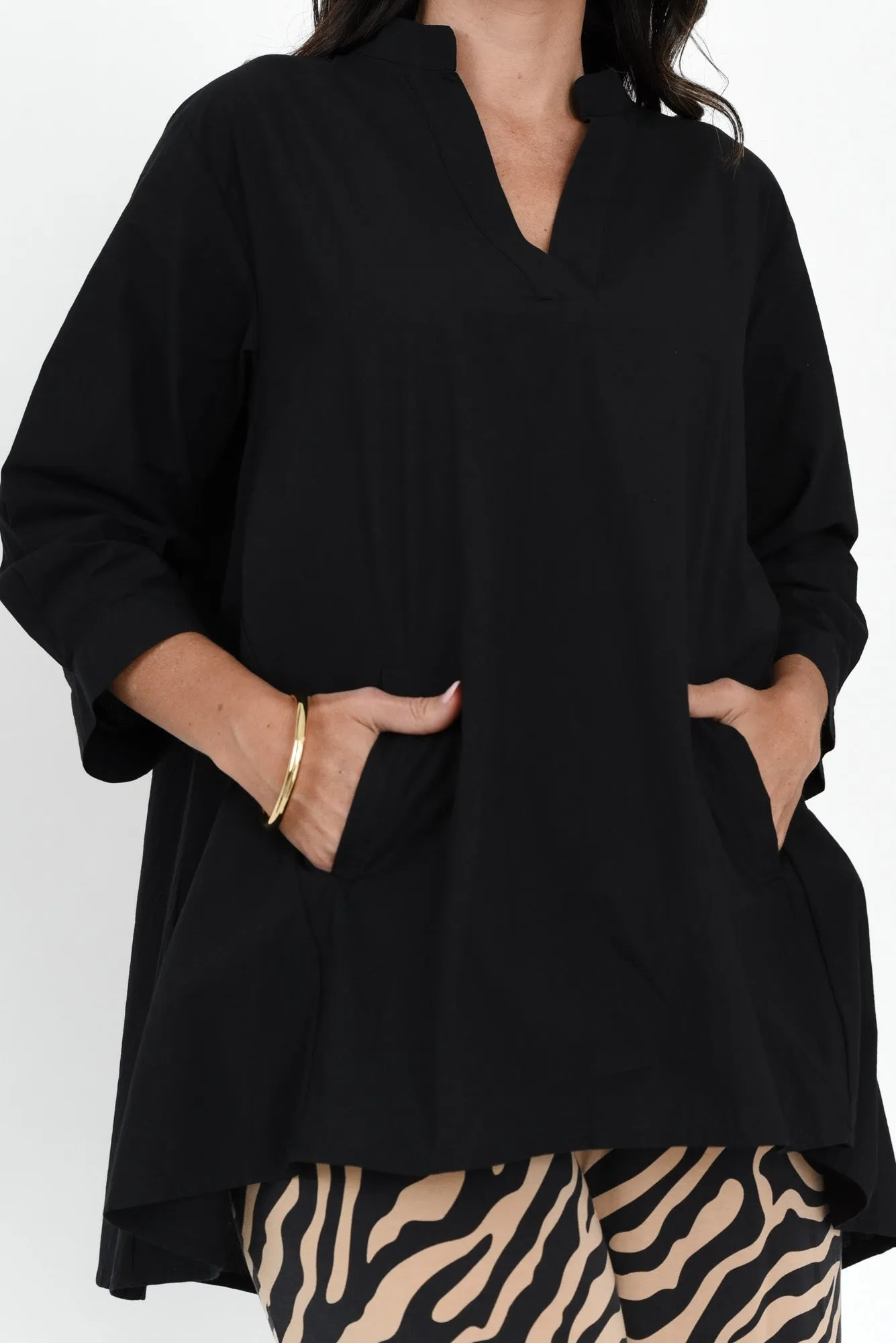 Brianna Black Cotton Poplin Top