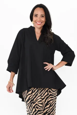 Brianna Black Cotton Poplin Top