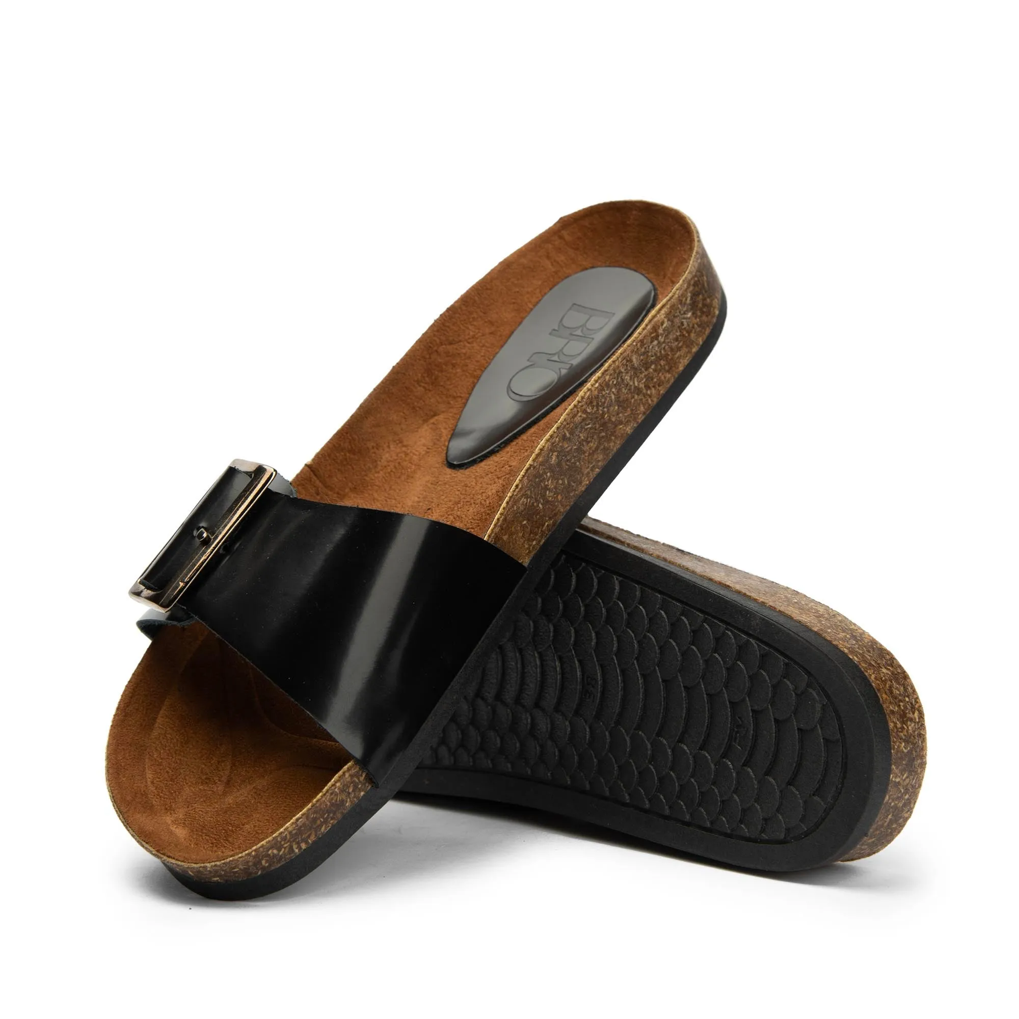 Brio Madrid Black Natural Leather Slippers