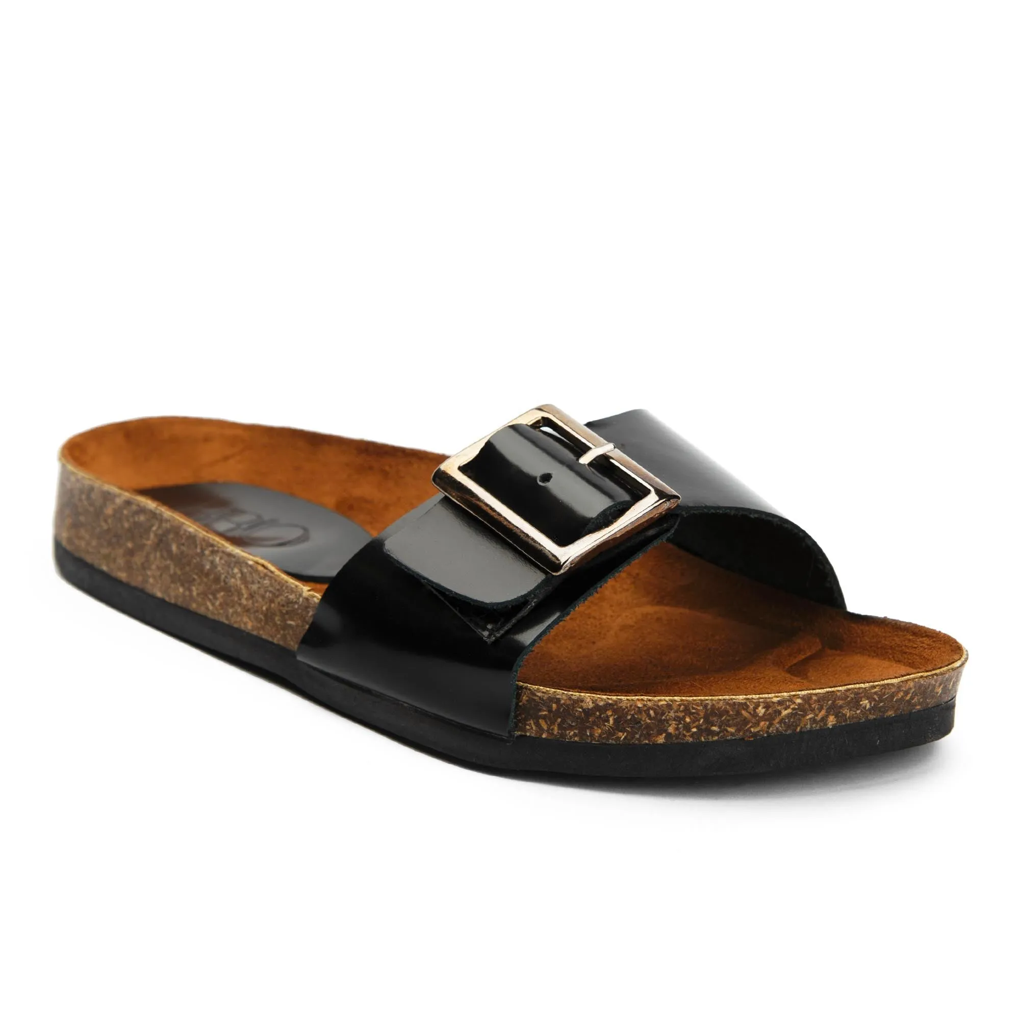 Brio Madrid Black Natural Leather Slippers