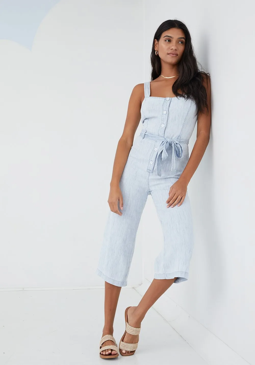 Button Front Seamed Jumpsuit