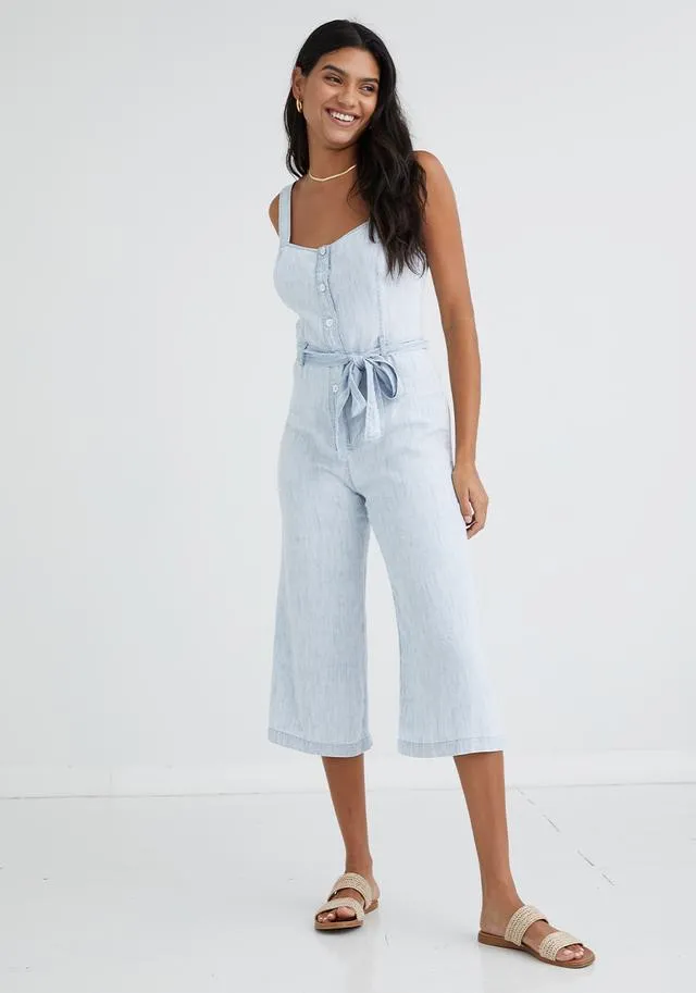 Button Front Seamed Jumpsuit