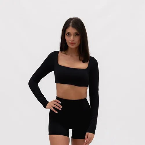 Christina Smooth Long Sleeve Crop - Black