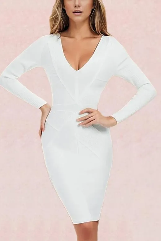 Coco Long Sleeve Bandage Dress - Pearl White