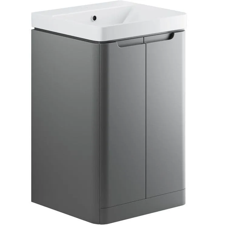 Curve 605mm Floor Standing Vanity And Ceramic Basin Matt Grey