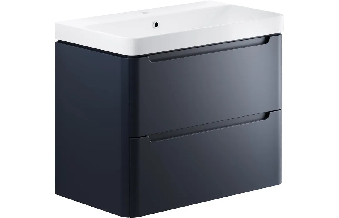 Curve 805mm Wall Hung Vanity And Ceramic Basin Matt Indigo Blue