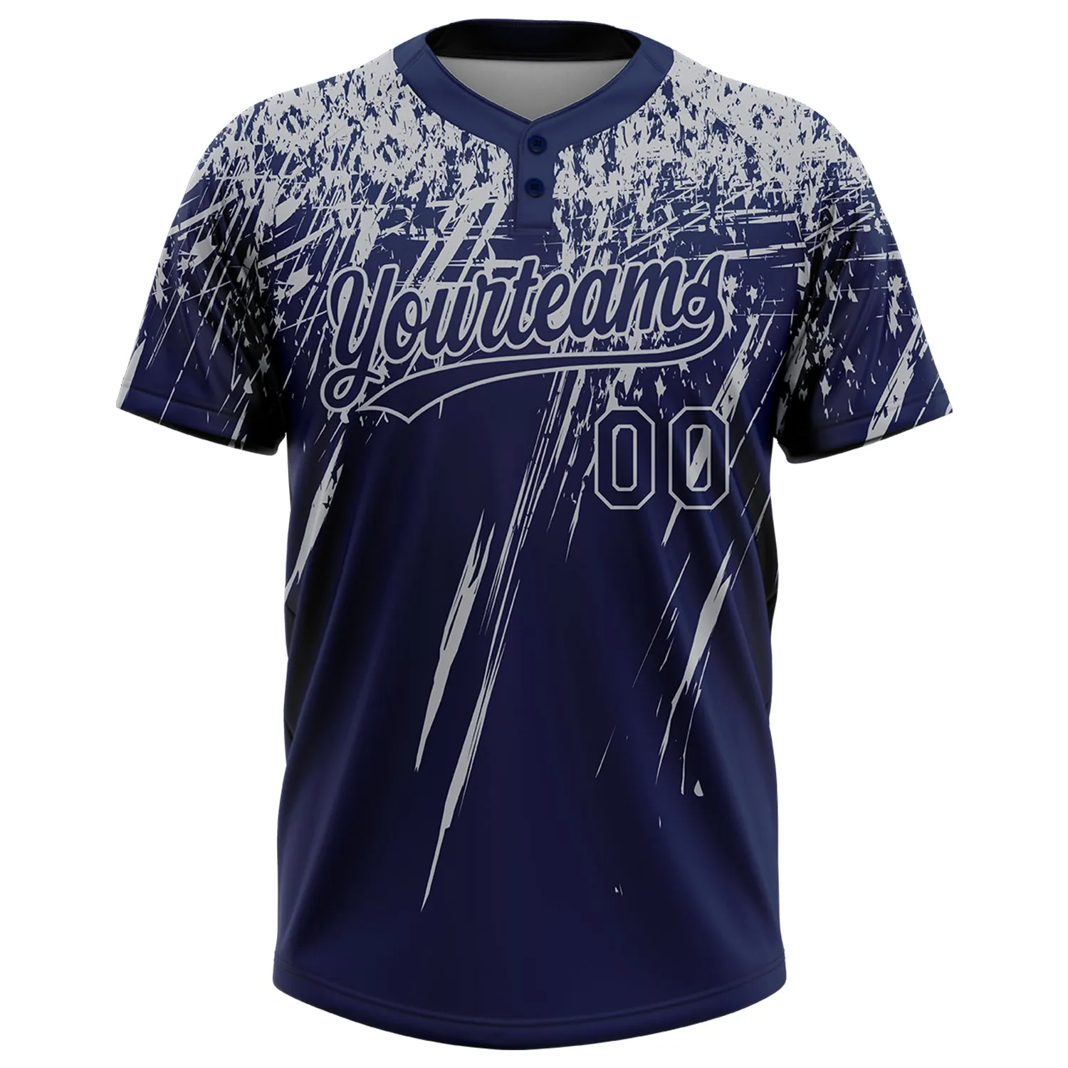 Custom Navy Gray 3D Pattern Abstract Sharp Shape Two-Button Unisex Softball Jersey