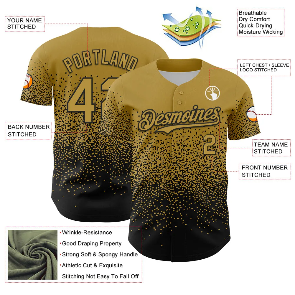 Custom Old Gold Black 3D Pattern Design Gradient Style Irregular Shape Authentic Baseball Jersey