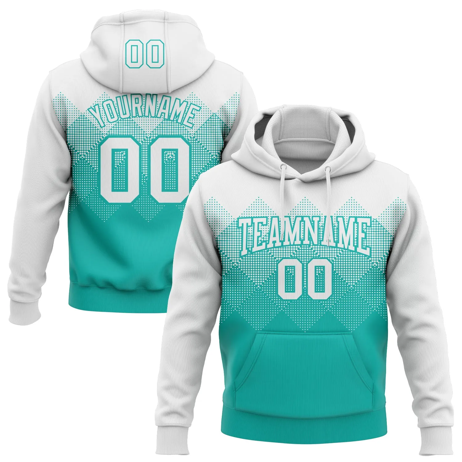 Custom Stitched White Aqua 3D Pattern Design Gradient Square Shape Sports Pullover Sweatshirt Hoodie