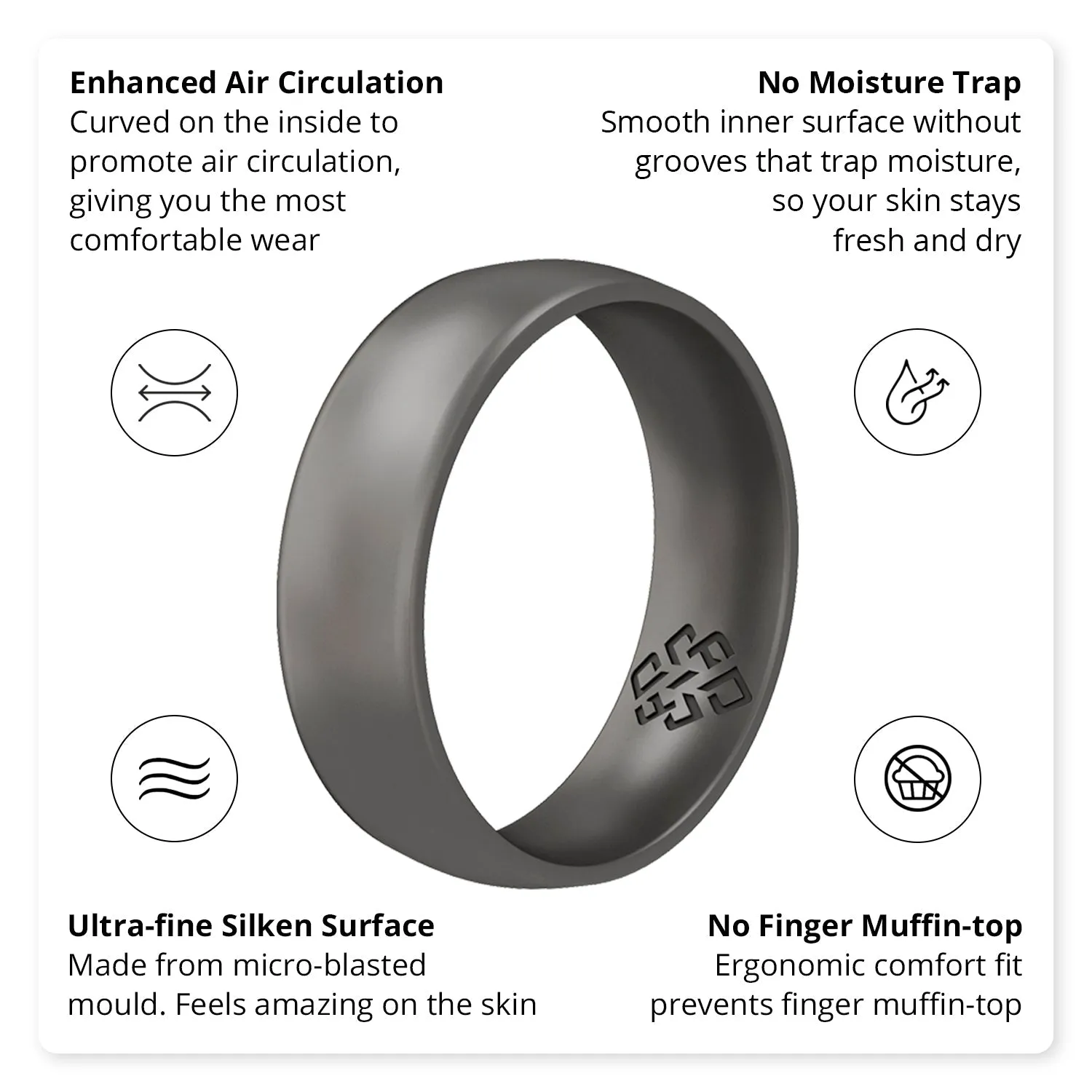 Dark Silver Breathable Silicone Ring For Men and Women