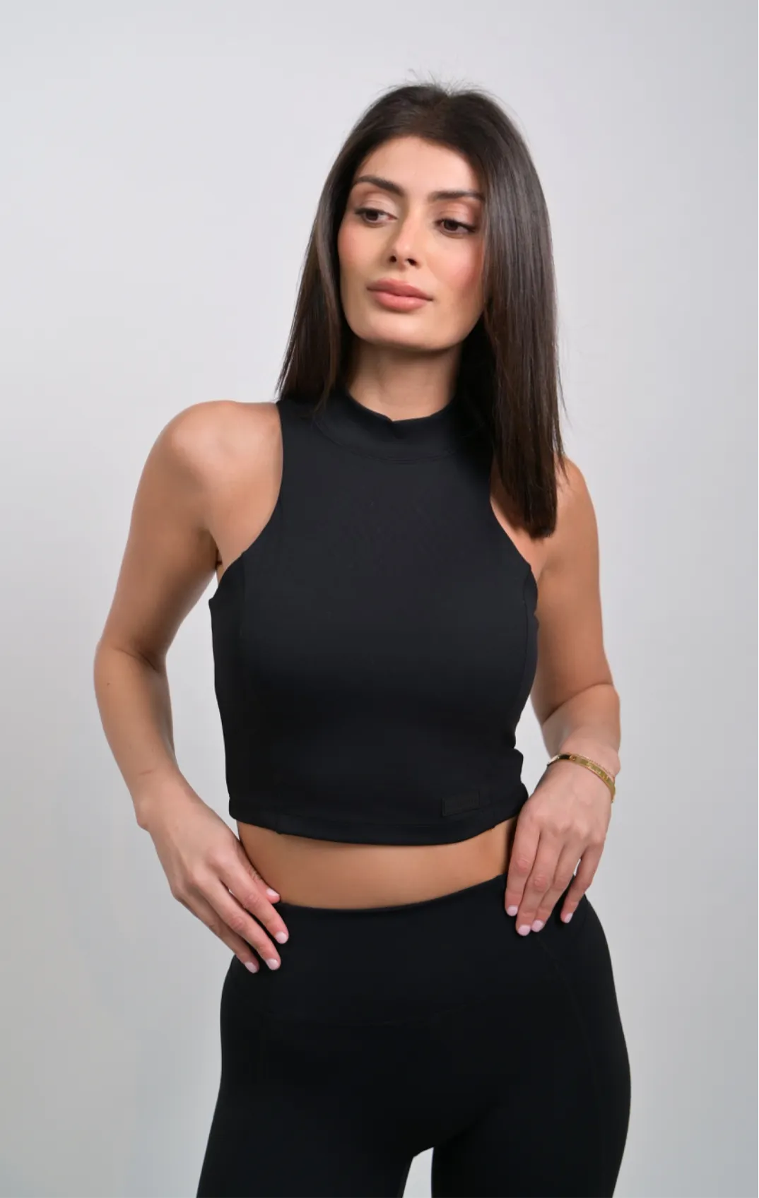 Ella Smooth High Neck Midi Crop - Black