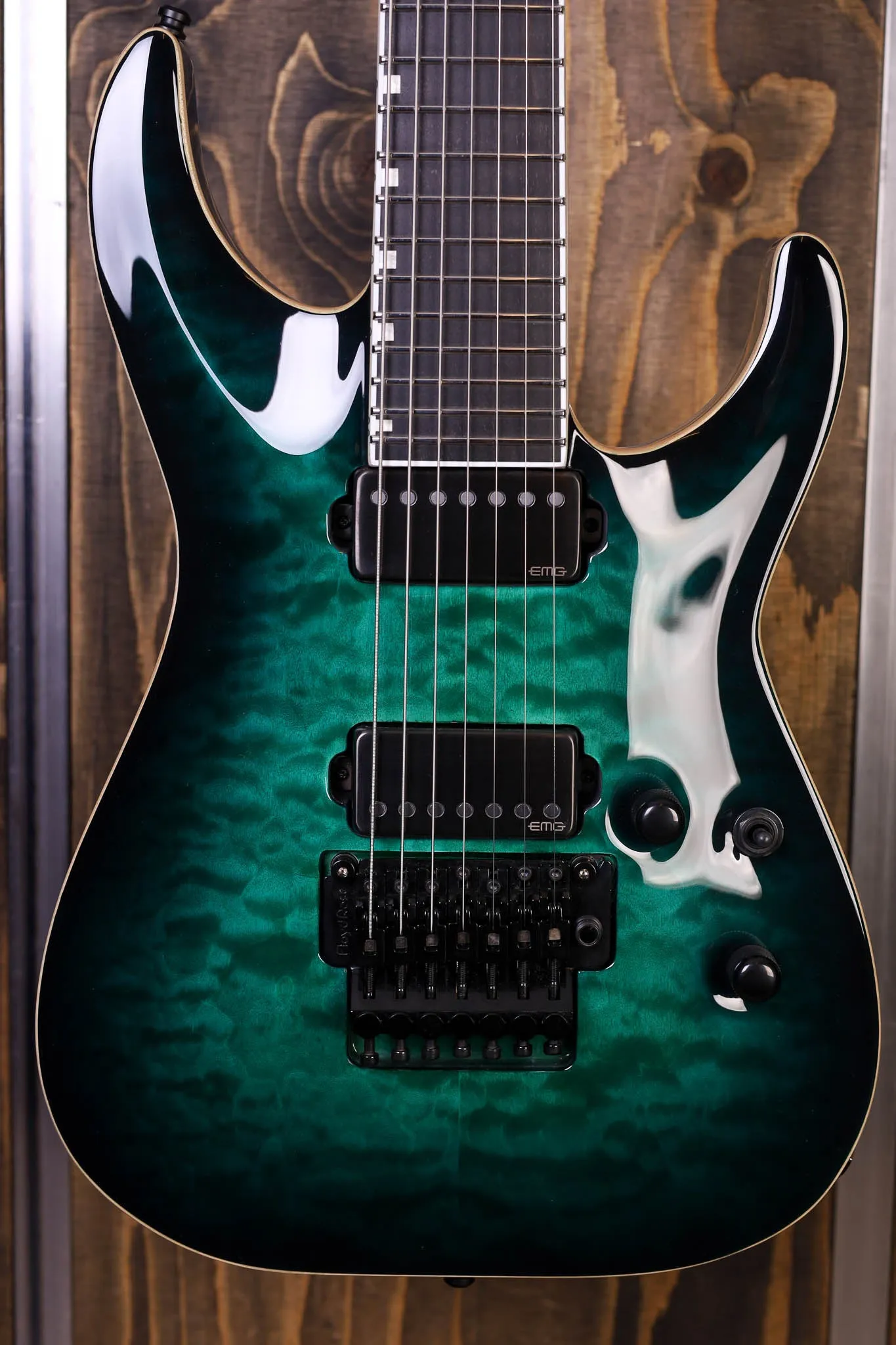 ESP E-II Horizon FR-7 Black Turquoise Burst