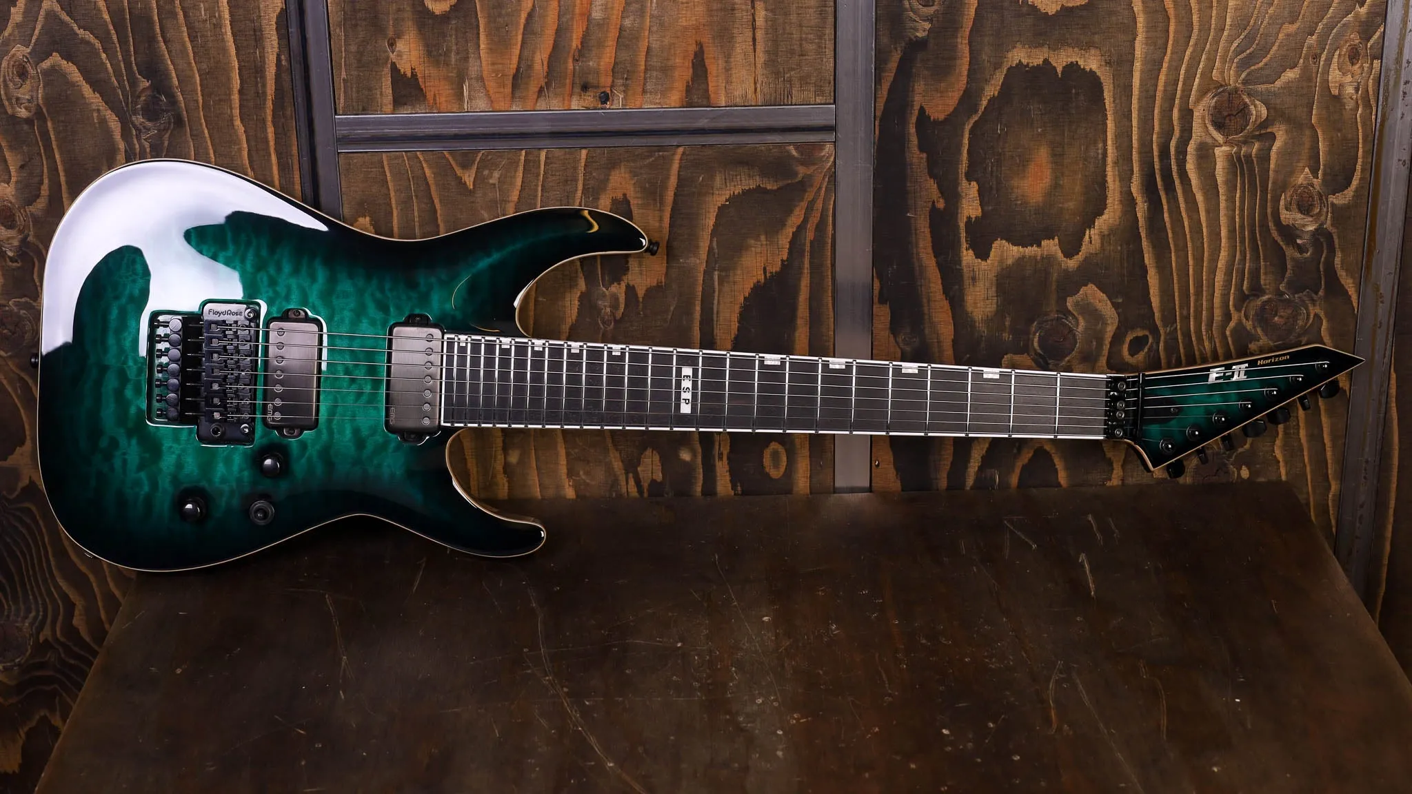 ESP E-II Horizon FR-7 Black Turquoise Burst