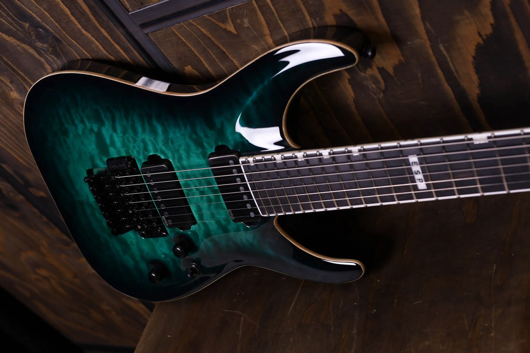 ESP E-II Horizon FR-7 Black Turquoise Burst