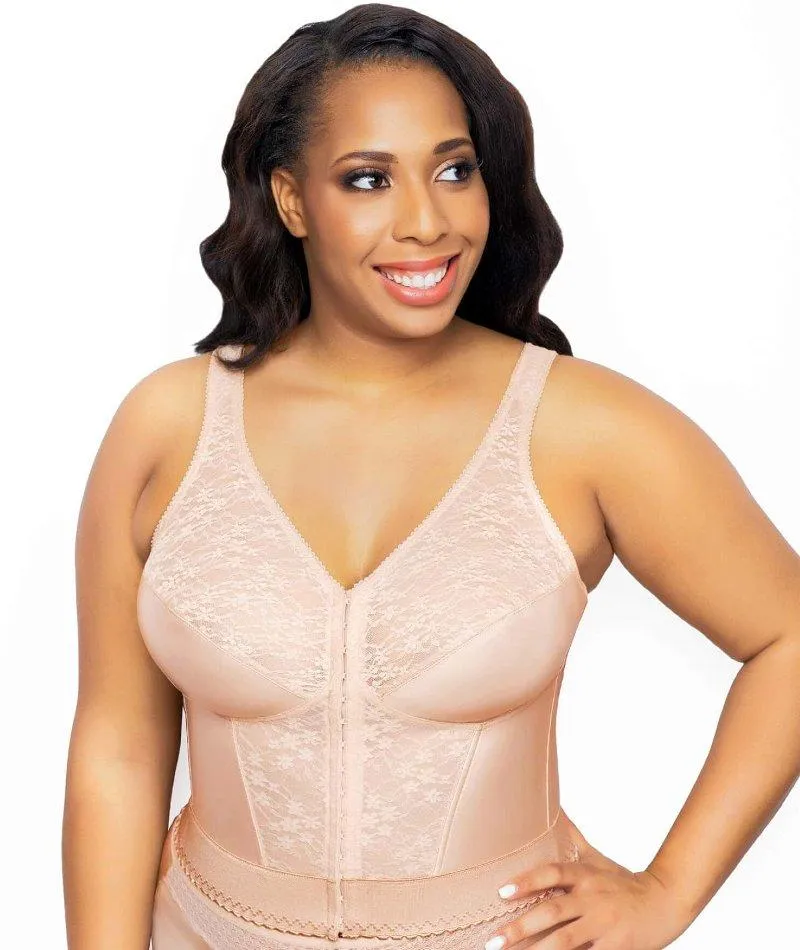 Exquisite Form Fully Front Close Wire-Free Longline Posture With Lace Bra - Rose Beige