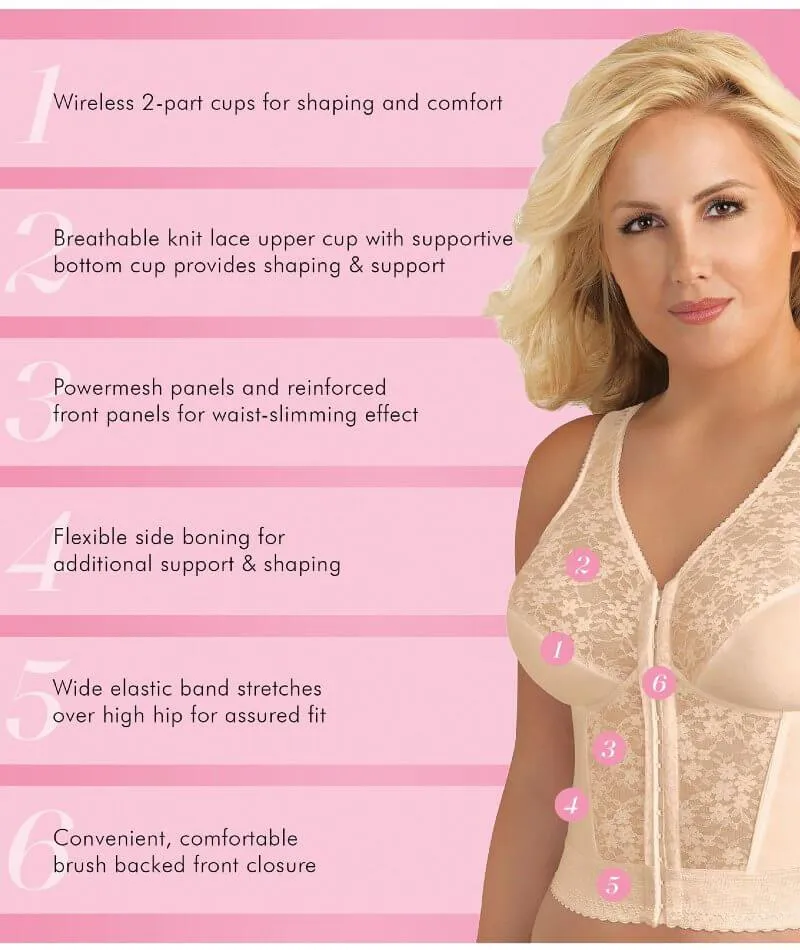 Exquisite Form Fully Front Close Wire-Free Longline Posture With Lace Bra - Rose Beige