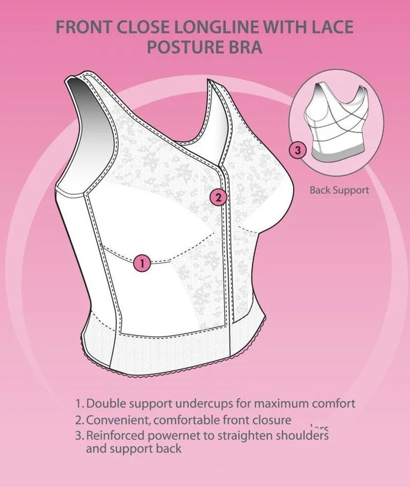 Exquisite Form Fully Front Close Wire-Free Longline Posture With Lace Bra - White