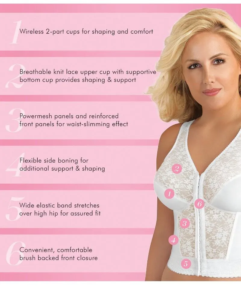 Exquisite Form Fully Front Close Wire-Free Longline Posture With Lace Bra - White