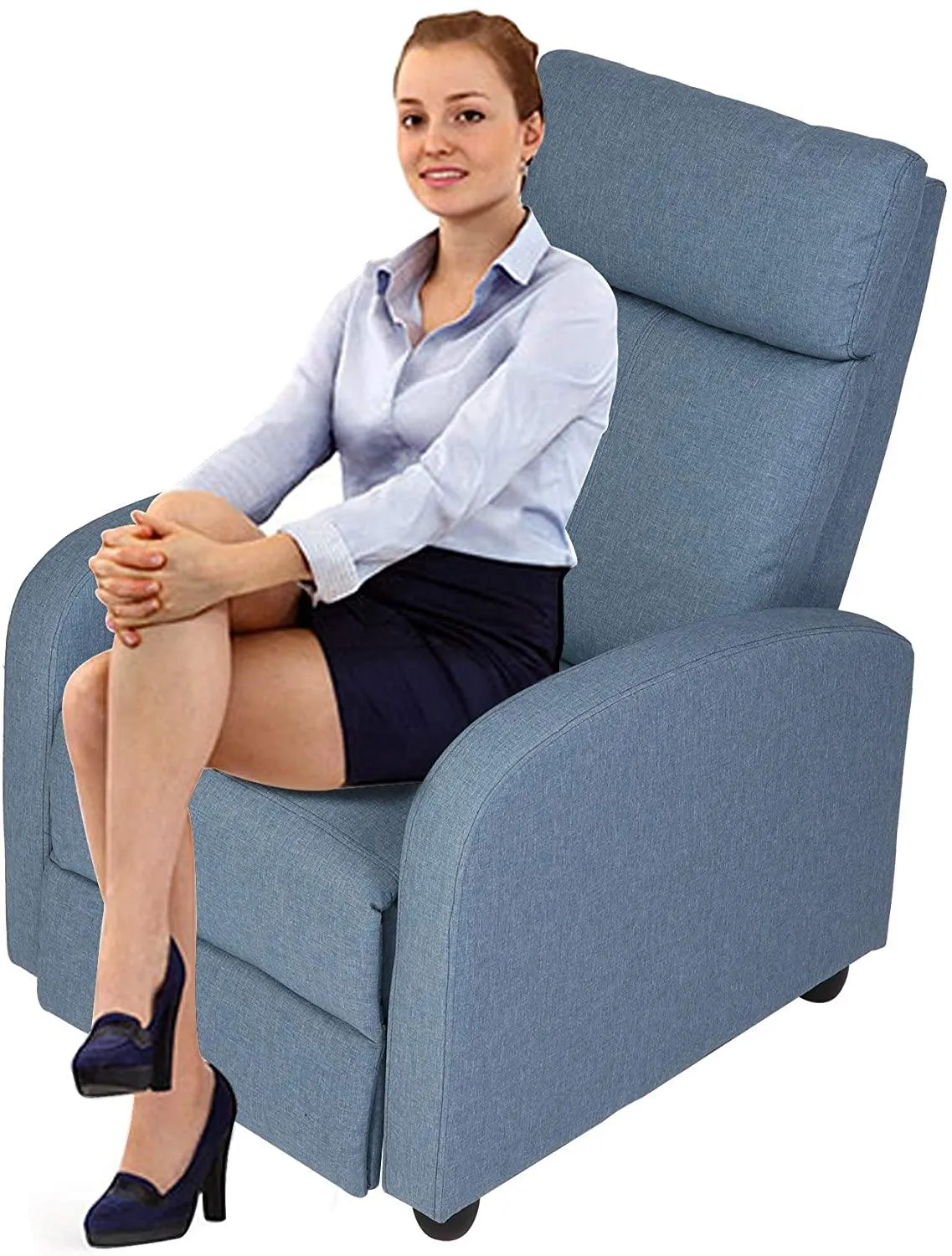 Fabric Recliner Chair Adjustable Single Sofa Home Theater Seating Recliner Reading Sofa for Living Room & Bedroom, Blue