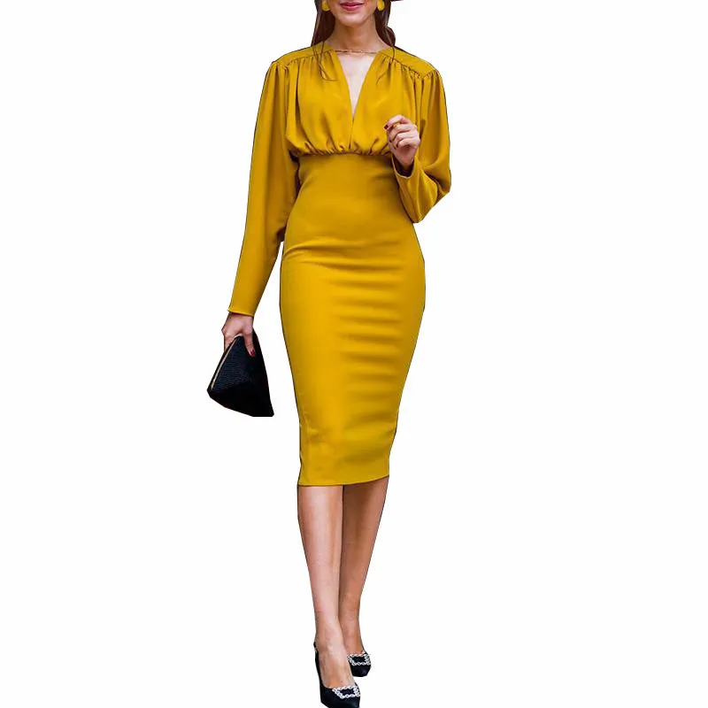 Fashion simple sexy V-neck bag  bodycon dress