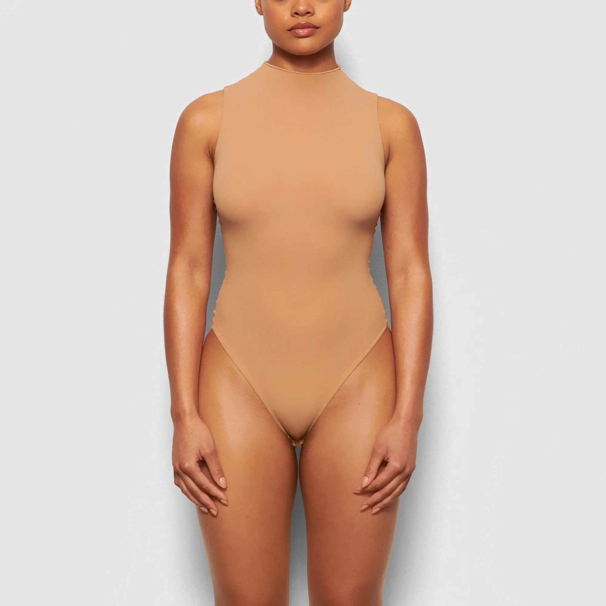 FITS EVERYBODY SLEEVELESS MOCK NECK BODYSUIT | OCHRE