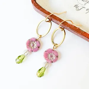 Flower and Brass Hoop Earrings with Boho Charm for Winter - WS