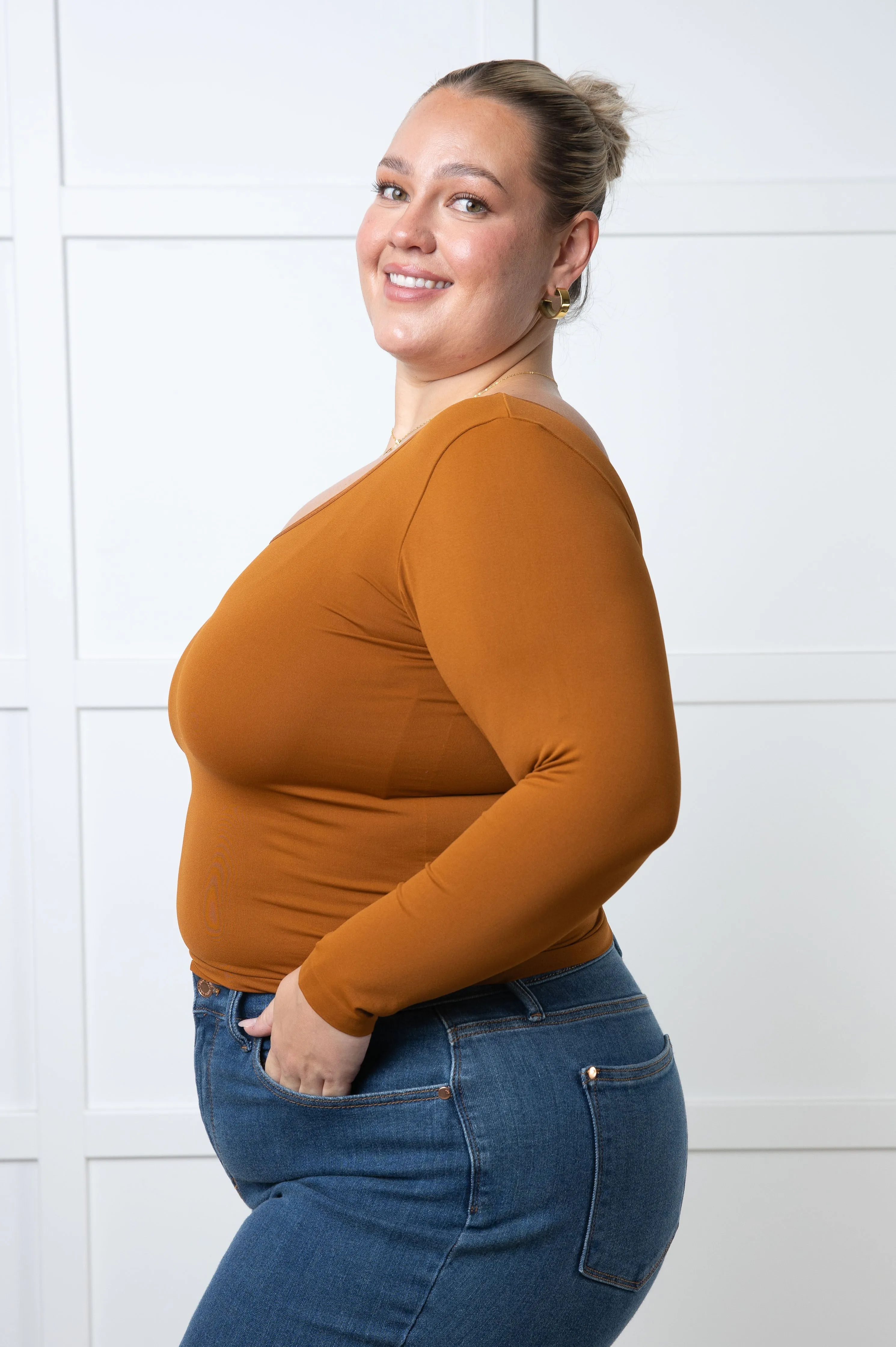 Frosted Morning Basic Seamless Reversible Top Caramel