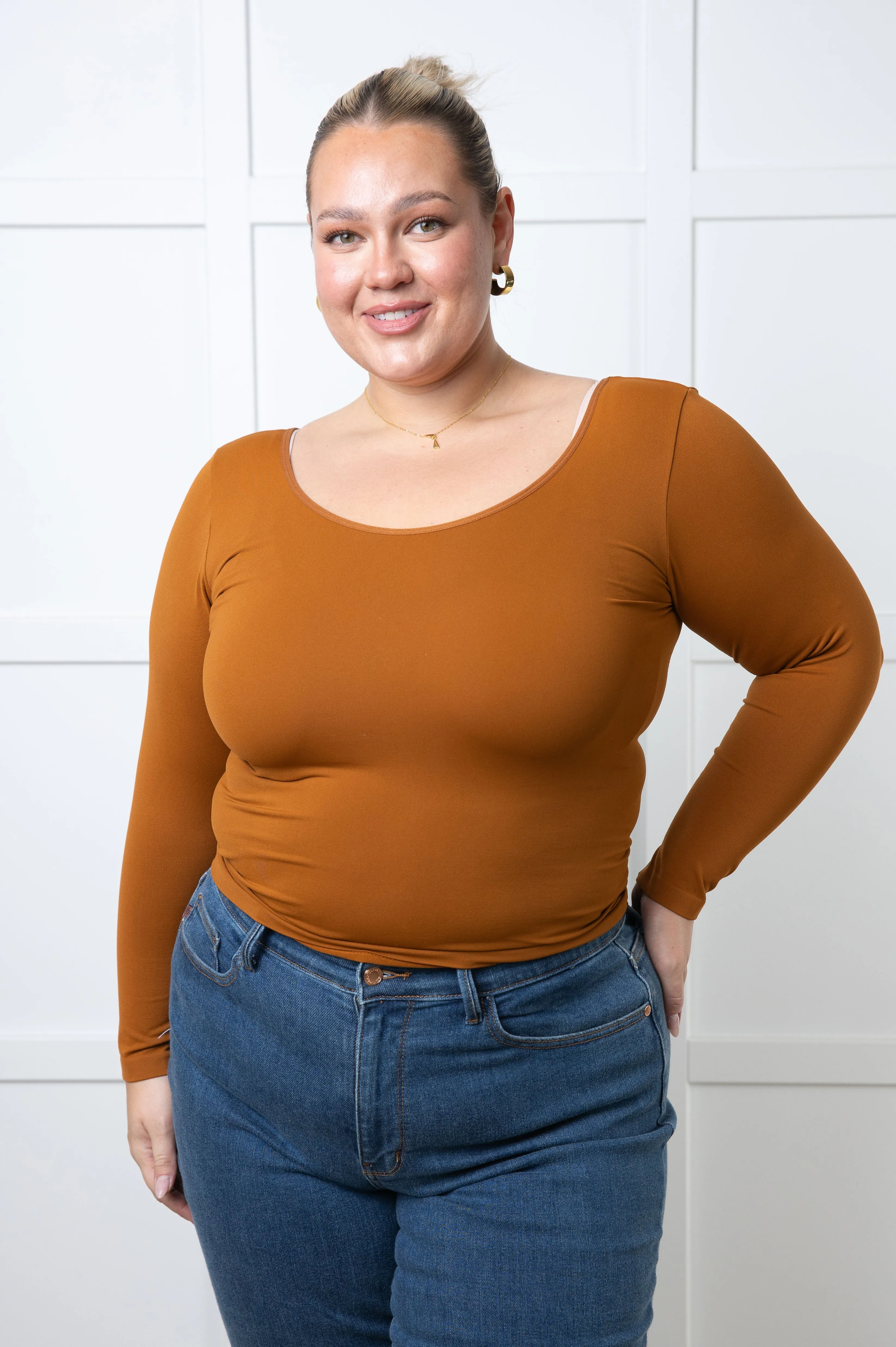 Frosted Morning Basic Seamless Reversible Top Caramel