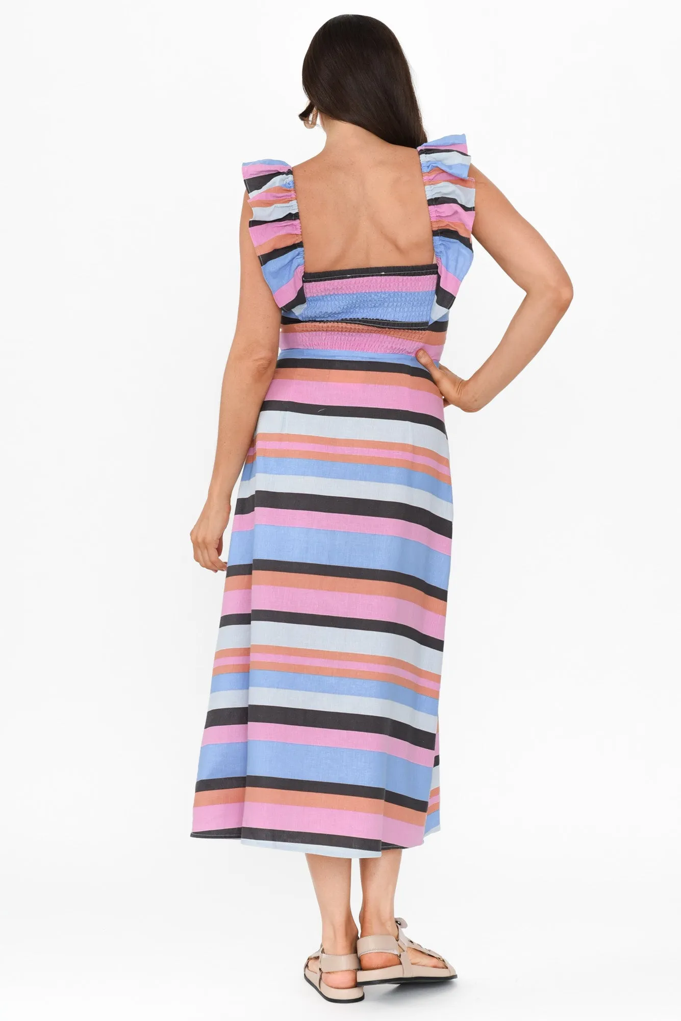 Gazelle Blue Stripe Linen Blend Dress