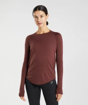 Gymshark Sweat Seamless Long Sleeve Top - Baked Maroon