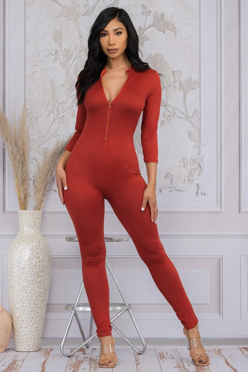 HH625R-SD - LONG SLEEVE BODYCON JUMPSUIT